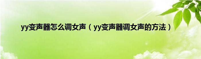 yy变声器怎么调女声（yy变声器调女声的方法）