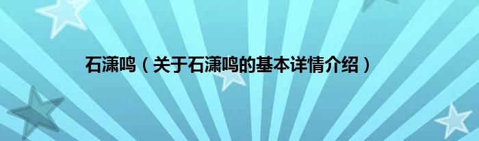 石潇鸣（关于石潇鸣的基本详情介绍）