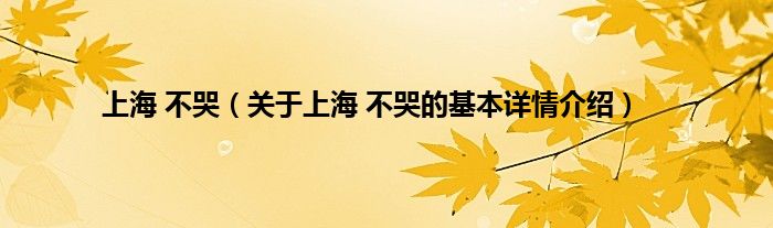 上海 不哭（关于上海 不哭的基本详情介绍）