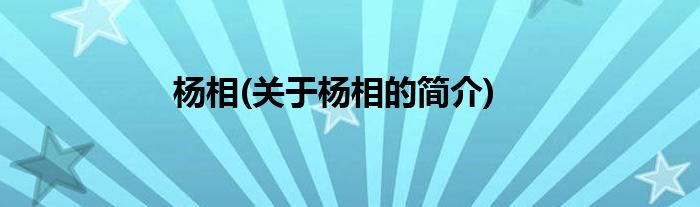 杨相(关于杨相的简介)