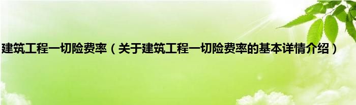 建筑工程一切险费率（关于建筑工程一切险费率的基本详情介绍）