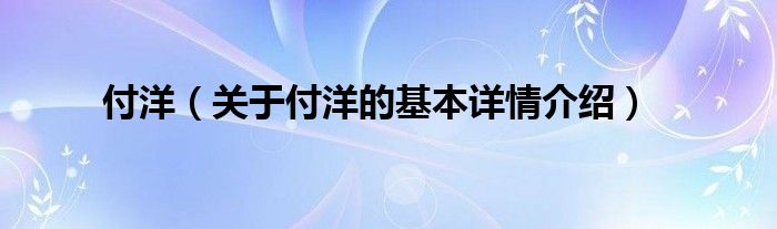 付洋（关于付洋的基本详情介绍）