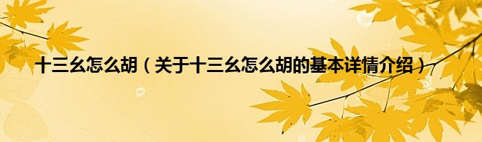十三幺怎么胡（关于十三幺怎么胡的基本详情介绍）
