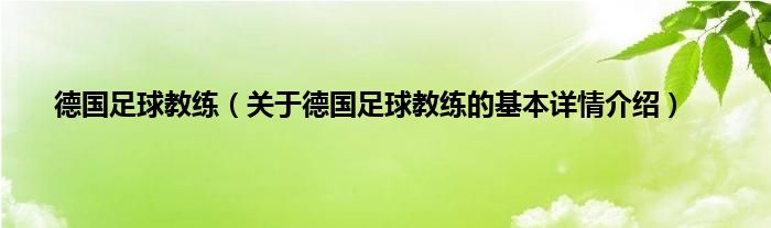 德国足球教练（关于德国足球教练的基本详情介绍）