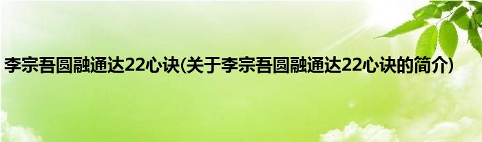 李宗吾圆融通达22心诀(关于李宗吾圆融通达22心诀的简介)