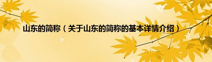 山东的简称（关于山东的简称的基本详情介绍）