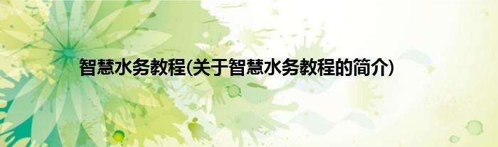 智慧水务教程(关于智慧水务教程的简介)