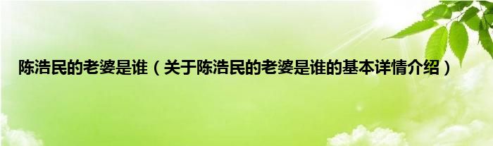 陈浩民的老婆是谁（关于陈浩民的老婆是谁的基本详情介绍）