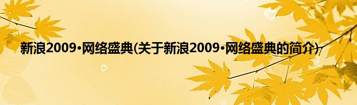 新浪2009·网络盛典(关于新浪2009·网络盛典的简介)