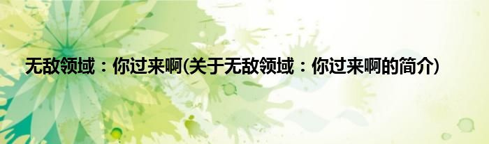 无敌领域：你过来啊(关于无敌领域：你过来啊的简介)