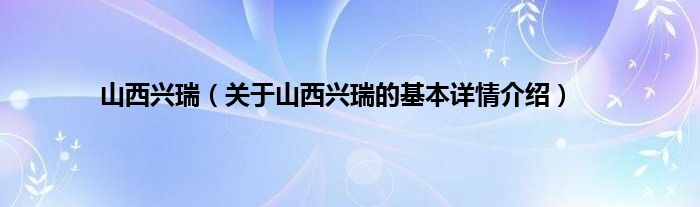 山西兴瑞（关于山西兴瑞的基本详情介绍）
