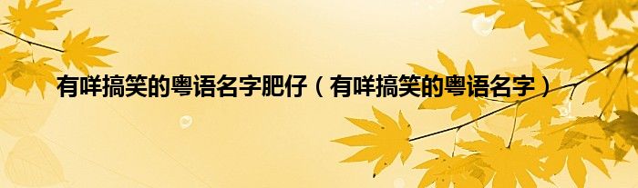 有咩搞笑的粤语名字肥仔（有咩搞笑的粤语名字）