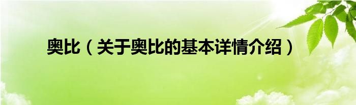 奥比（关于奥比的基本详情介绍）