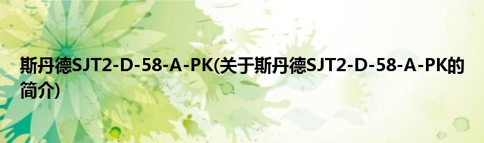 斯丹德SJT2-D-58-A-PK(关于斯丹德SJT2-D-58-A-PK的简介)