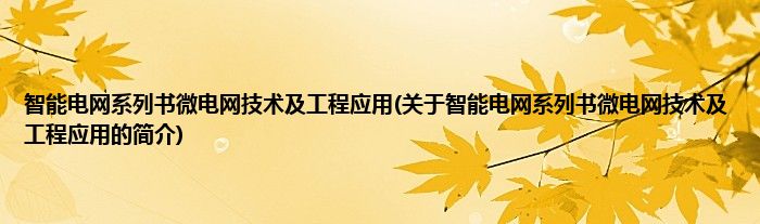 智能电网系列书微电网技术及工程应用(关于智能电网系列书微电网技术及工程应用的简介)