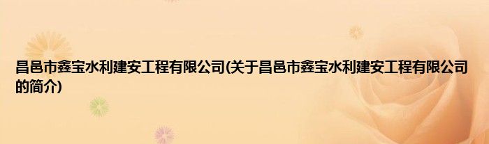 昌邑市鑫宝水利建安工程有限公司(关于昌邑市鑫宝水利建安工程有限公司的简介)
