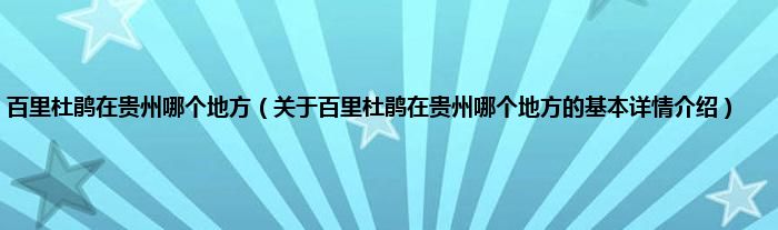 百里杜鹃在贵州哪个地方（关于百里杜鹃在贵州哪个地方的基本详情介绍）